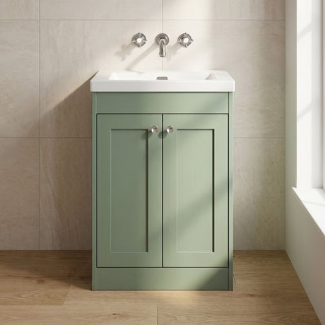 [BFHE825K] Balterley 600mm Floor Standing 2 Door Unit with Minimalist Basin No Tap Hole - Satin Green - Silo