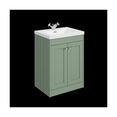 [BFHE825L] Balterley 600mm Floor Standing 2 Door Unit with Minimalist Basin 1 Tap Hole - Satin Green - Cutout
