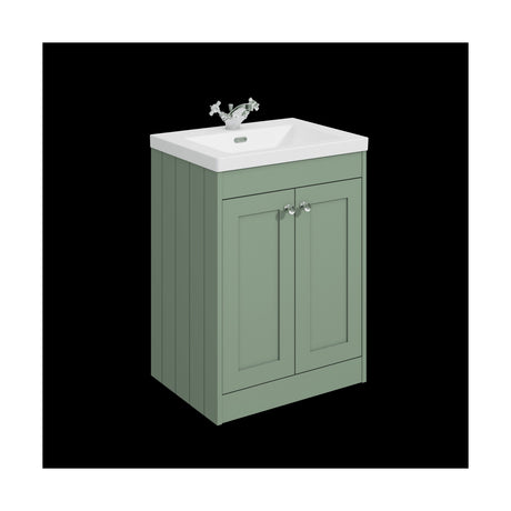 [BFHE825L] Balterley 600mm Floor Standing 2 Door Unit with Minimalist Basin 1 Tap Hole - Satin Green - Cutout