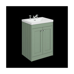 [BFHE825M] Balterley 600mm Floor Standing 2 Door Unit with Minimalist Basin 3 Tap Hole - Satin Green - Cutout