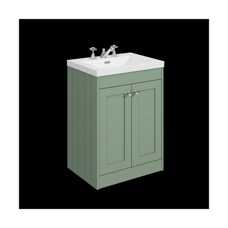 [BFHE825M] Balterley 600mm Floor Standing 2 Door Unit with Minimalist Basin 3 Tap Hole - Satin Green - Cutout
