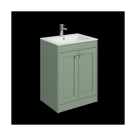[BFHE825P] Balterley 600mm Floor Standing 2 Door Unit with Stone Basin 1 Tap Hole - Satin Green - Cutout