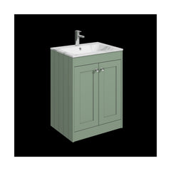 [BFHE825Q] Balterley 600mm Floor Standing 2 Door Unit & Stone Basin 1 Tap Hole - Satin Green - Cutout