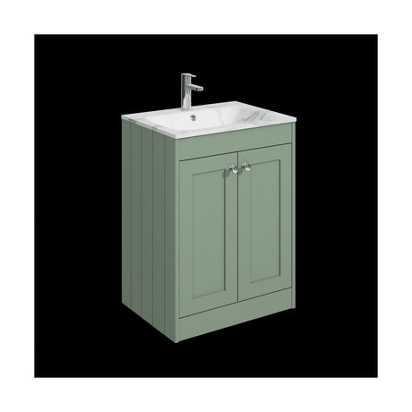 [BFHE825Q] Balterley 600mm Floor Standing 2 Door Unit & Stone Basin 1 Tap Hole - Satin Green - Cutout