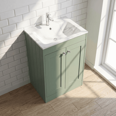 [BFHE825Q] Balterley 600mm Floor Standing 2 Door Unit & Stone Basin 1 Tap Hole - Satin Green - Lifestyle 2