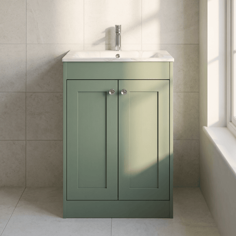 [BFHE825Q] Balterley 600mm Floor Standing 2 Door Unit & Stone Basin 1 Tap Hole - Satin Green - Silo