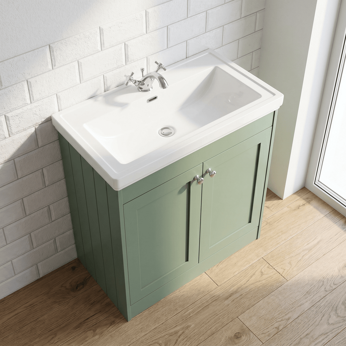 [BFHE826A] Butterton Floor Standing 2 Door Vanity Unit with Classic Basin 1 Tap Hole, Choice of Size and Colour