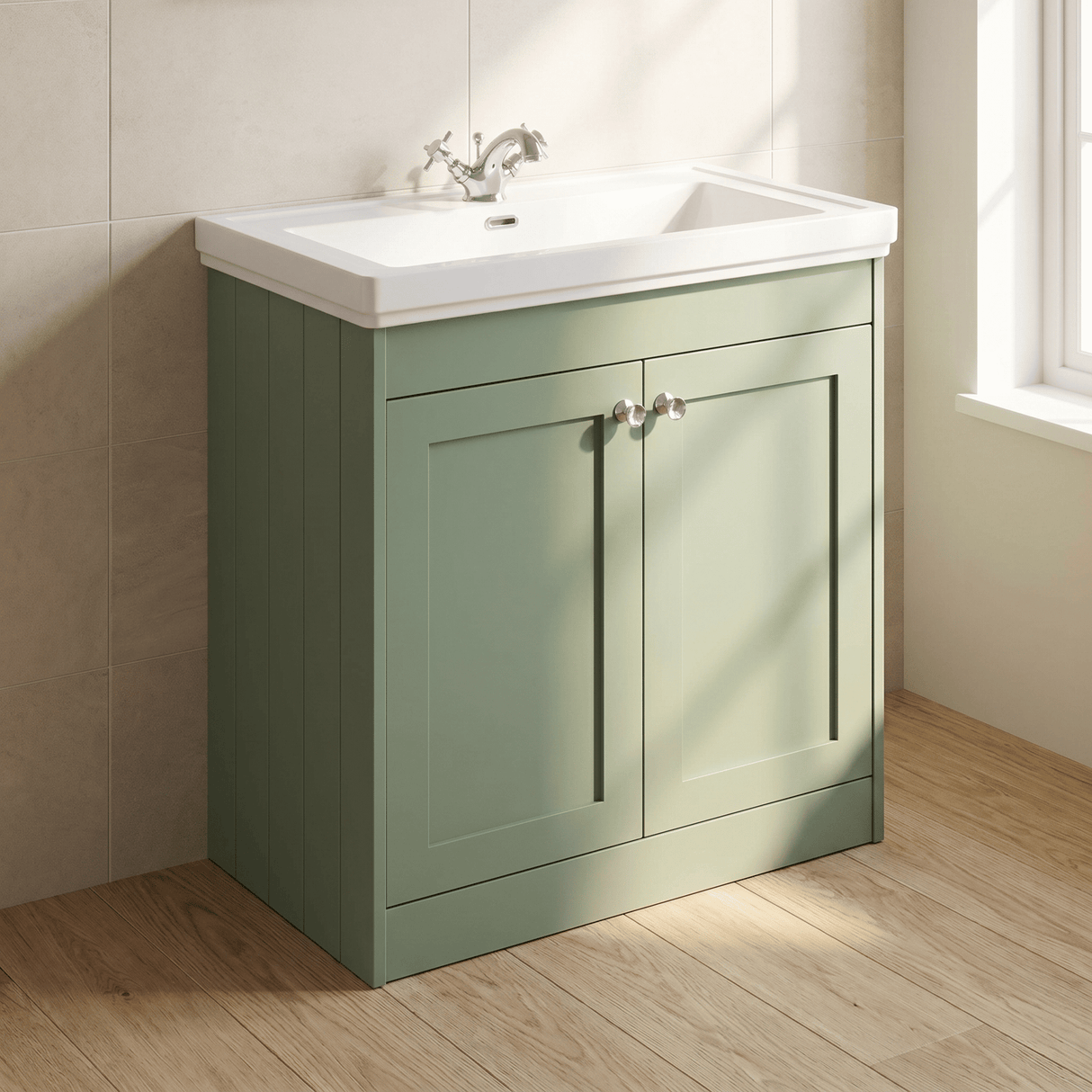 [BFHE826A] Butterton Floor Standing 2 Door Vanity Unit with Classic Basin 1 Tap Hole, Choice of Size and Colour