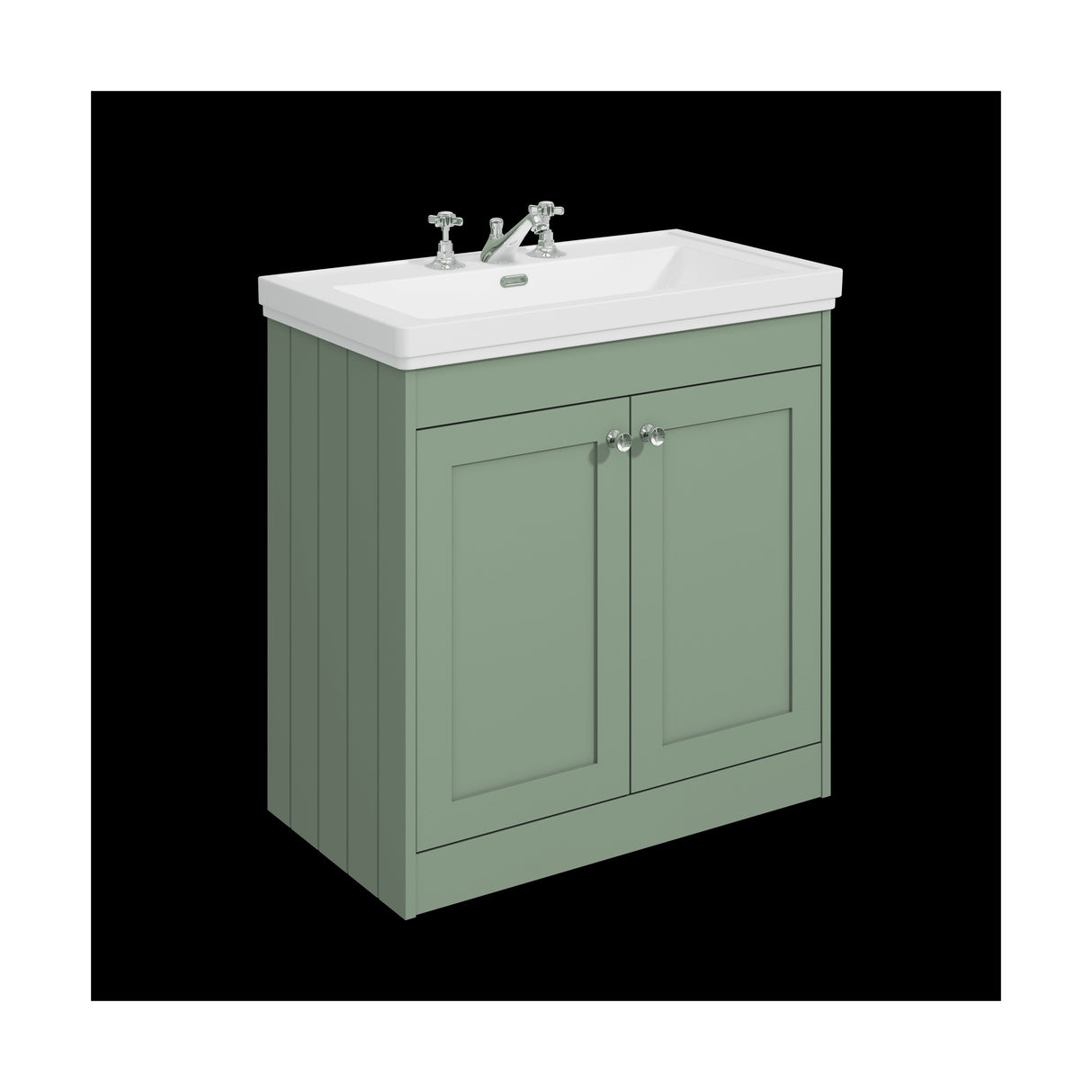 [BFHE826B] Balterley 800mm Floor Standing 2 Door Unit with Classic Basin 3 Tap Hole - Satin Green - Cutout