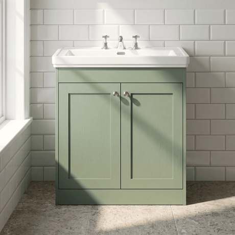 [BFHE826B] Balterley 800mm Floor Standing 2 Door Unit with Classic Basin 3 Tap Hole - Satin Green - Silo