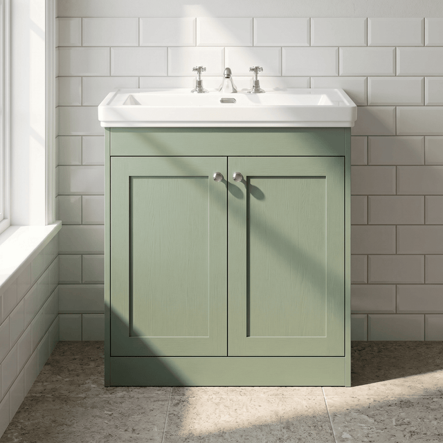 [BFHE826B] Balterley 800mm Floor Standing 2 Door Unit with Classic Basin 3 Tap Hole - Satin Green - Silo