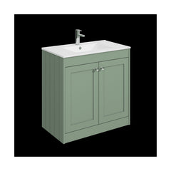 [BFHE826C] Balterley 800mm Floor Standing 2 Door Unit with Minimalist Basin 1 Tap Hole - Satin Green - Cutout