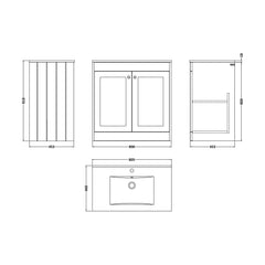[BFHE826C] Balterley 800mm Floor Standing 2 Door Unit with Minimalist Basin 1 Tap Hole - Satin Green - Technical Drawing