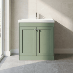[BFHE826E] Balterley 800mm Floor Standing 2 Door Unit with Thin Edge Basin 1 Tap Hole - Satin Green - Lifestyle 1