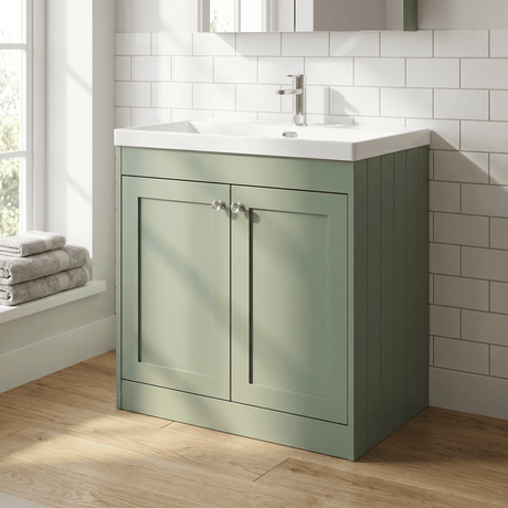 [BFHE826E] Balterley 800mm Floor Standing 2 Door Unit with Thin Edge Basin 1 Tap Hole - Satin Green - Silo