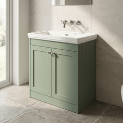 [BFHE826H] Balterley 800mm Floor Standing 2 Door Unit with Classic Basin No Tap Hole - Satin Green - Lifestyle 3