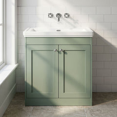 [BFHE826H] Balterley 800mm Floor Standing 2 Door Unit with Classic Basin No Tap Hole - Satin Green - Silo