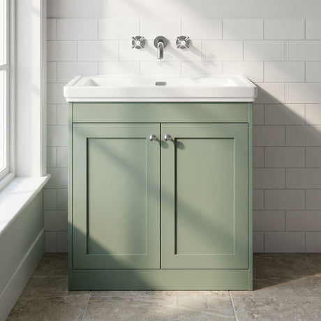 [BFHE826H] Balterley 800mm Floor Standing 2 Door Unit with Classic Basin No Tap Hole - Satin Green - Silo