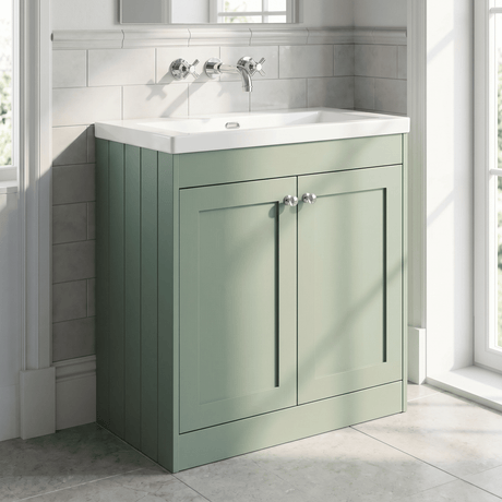 [BFHE826K] Balterley 800mm Floor Standing 2 Door Unit with Minimalist Basin No Tap Hole - Satin Green - Silo