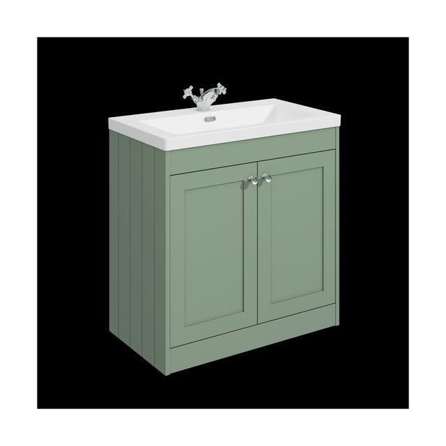 [BFHE826L] Balterley 800mm Floor Standing 2 Door Unit with Minimalist Basin 1 Tap Hole, Satin Green - Cutout