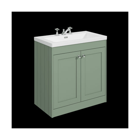 [BFHE826M] Balterley 800mm Floor Standing 2 Door Unit with Minimalist Basin 3 Tap Hole - Satin Green - Cutout