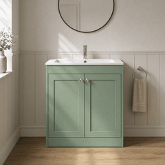 [BFHE826P] Balterley 800mm Floor Standing 2 Door Unit with Stone Basin 1 Tap Hole - Satin Green - Lifestyle 1