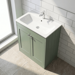 [BFHE826P] Balterley 800mm Floor Standing 2 Door Unit with Stone Basin 1 Tap Hole - Satin Green - Lifestyle 2