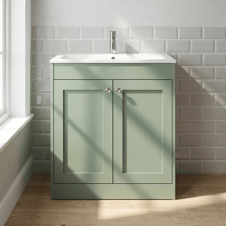 [BFHE826P] Balterley 800mm Floor Standing 2 Door Unit with Stone Basin 1 Tap Hole - Satin Green - Silo