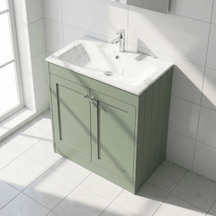 [BFHE826Q] Balterley 800mm Floor Standing 2 Door Unit & Stone Basin 1 Tap Hole - Satin Green - Lifestyle 2