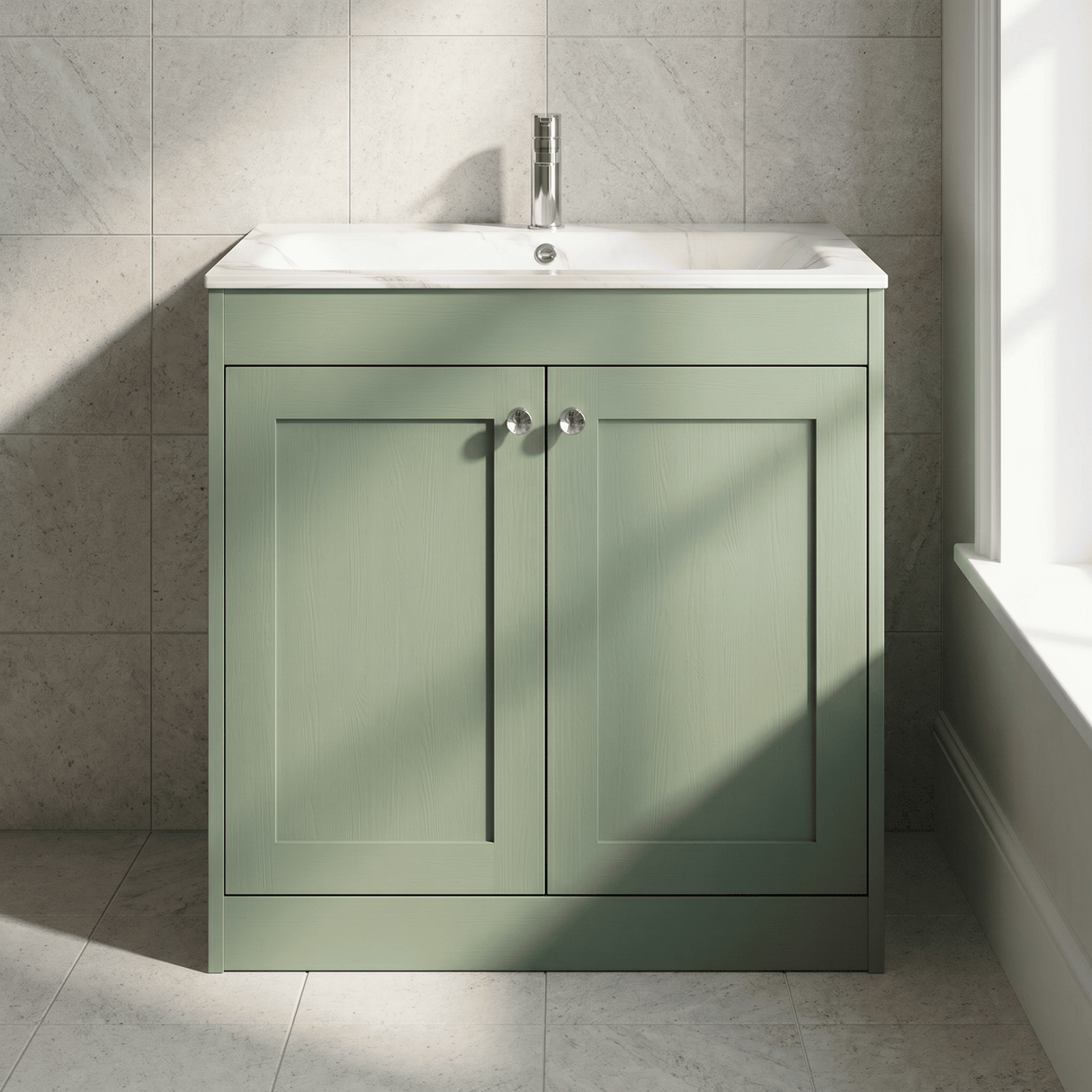 [BFHE826Q] Balterley 800mm Floor Standing 2 Door Unit & Stone Basin 1 Tap Hole - Satin Green - Silo