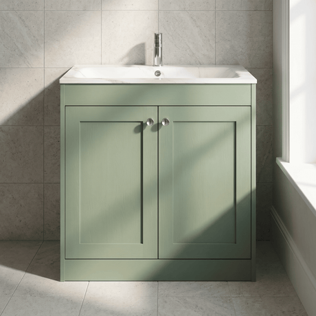 [BFHE826Q] Balterley 800mm Floor Standing 2 Door Unit & Stone Basin 1 Tap Hole - Satin Green - Silo