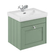 [BFHE891A] Balterley 500mm Wall Hung 1 Drawer Unit with Classic Basin 1 Tap Hole - Satin Green - Cutout