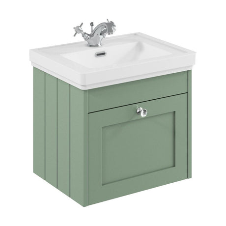 [BFHE891A] Balterley 500mm Wall Hung 1 Drawer Unit with Classic Basin 1 Tap Hole - Satin Green - Cutout