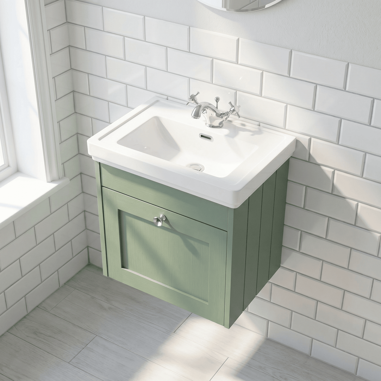 [BFHE891A] Butterton Traditional 1 Drawer Wall Hung Vanity Unit with Classic Basin, Choice of Size and Colour
