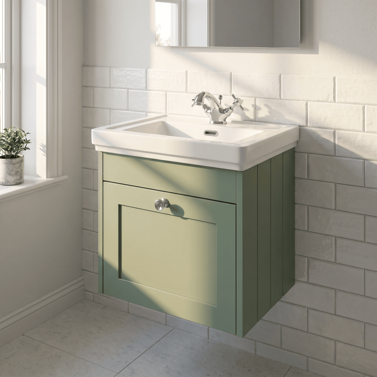 [BFHE891A] Butterton Traditional 1 Drawer Wall Hung Vanity Unit with Classic Basin, Choice of Size and Colour