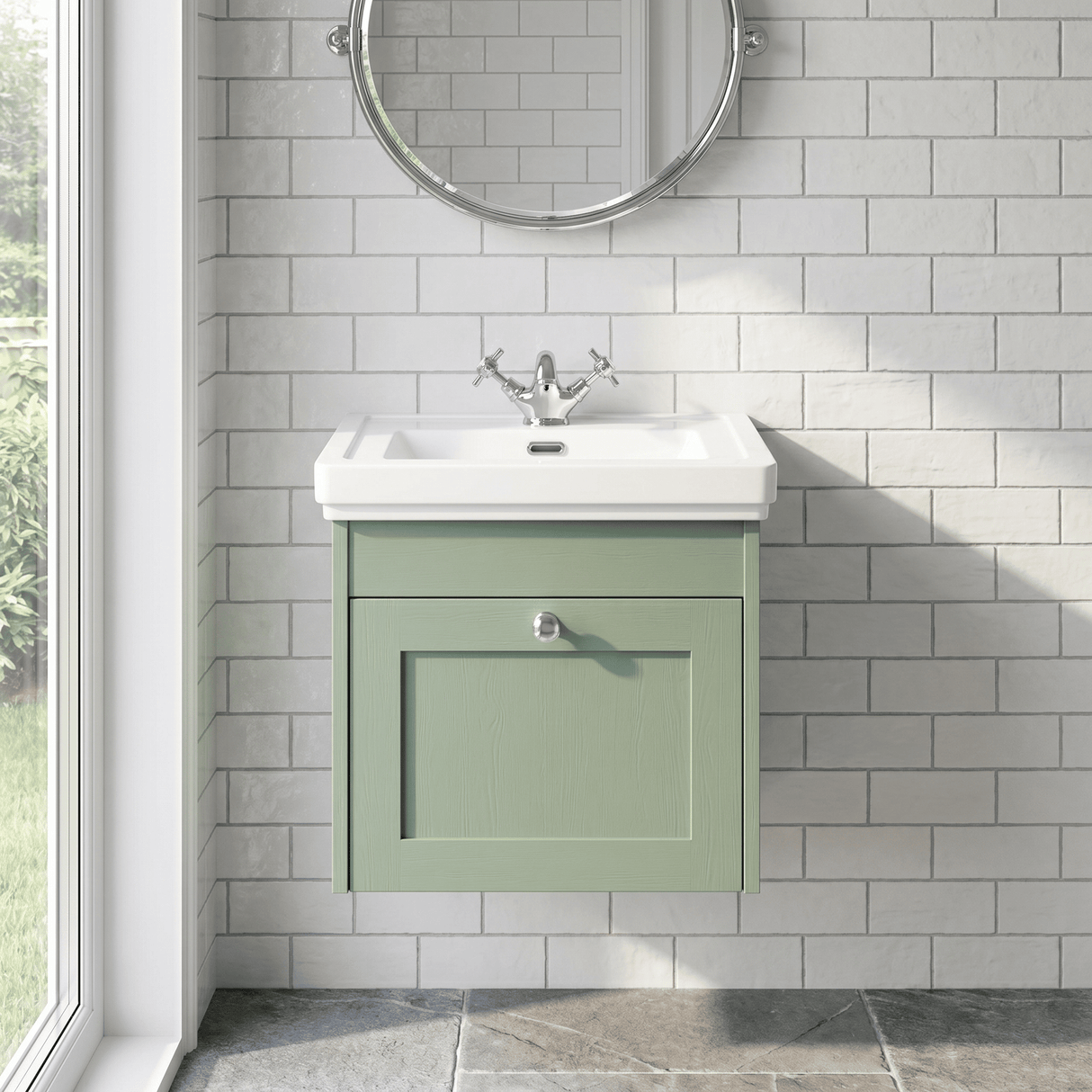 [BFHE891A] Butterton Traditional 1 Drawer Wall Hung Vanity Unit with Classic Basin, Choice of Size and Colour - Silo