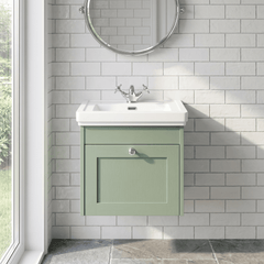[BFHE891A] Butterton Traditional 1 Drawer Wall Hung Vanity Unit with Classic Basin, Choice of Size and Colour - Silo