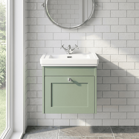 [BFHE891A] Butterton Traditional 1 Drawer Wall Hung Vanity Unit with Classic Basin, Choice of Size and Colour - Silo