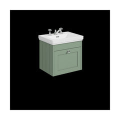 [BFHE891B] Balterley 500mm Wall Hung 1 Drawer Unit with Classic Basin 3 Tap Hole - Satin Green - Cutout