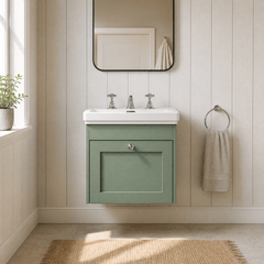 [BFHE891B] Balterley 500mm Wall Hung 1 Drawer Unit with Classic Basin 3 Tap Hole - Satin Green - Silo