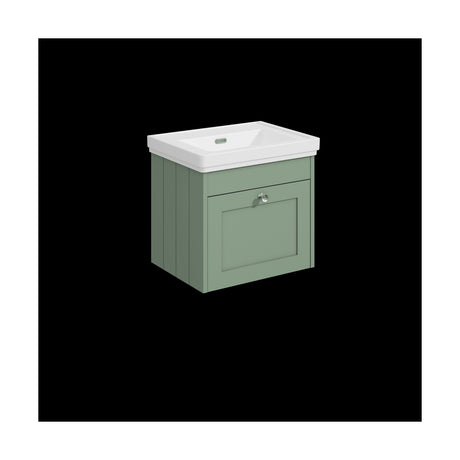 [BFHE891H] Balterley 500mm Wall Hung 1 Drawer Unit with Classic Basin No Tap Hole - Satin Green - Cutout