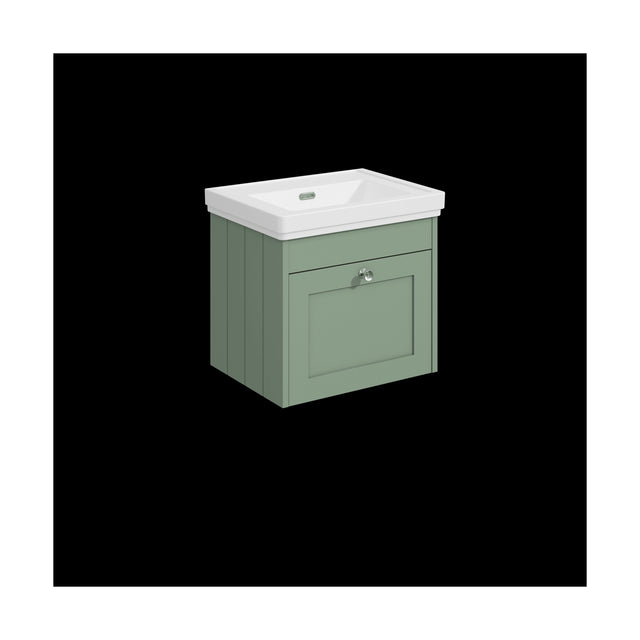 [BFHE891H] Balterley 500mm Wall Hung 1 Drawer Unit with Classic Basin No Tap Hole - Satin Green - Cutout
