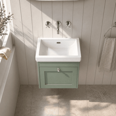[BFHE891H] Balterley 500mm Wall Hung 1 Drawer Unit with Classic Basin No Tap Hole - Satin Green - Lifestyle 2