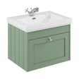 [BFHE894A] Balterley 600mm Wall Hung 1 Drawer Unit with Classic Basin 1 Tap Hole - Satin Green - Cutout