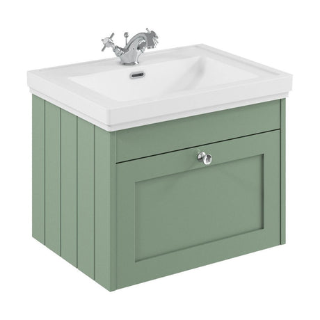 [BFHE894A] Balterley 600mm Wall Hung 1 Drawer Unit with Classic Basin 1 Tap Hole - Satin Green - Cutout