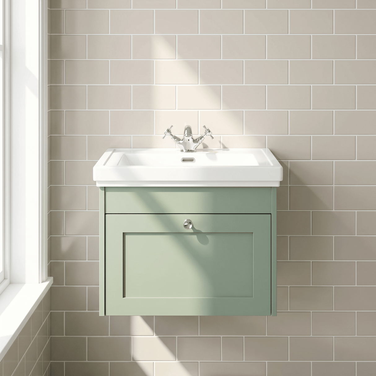 [BFHE894A] Butterton Traditional 1 Drawer Wall Hung Vanity Unit with Classic Basin, Choice of Size and Colour
