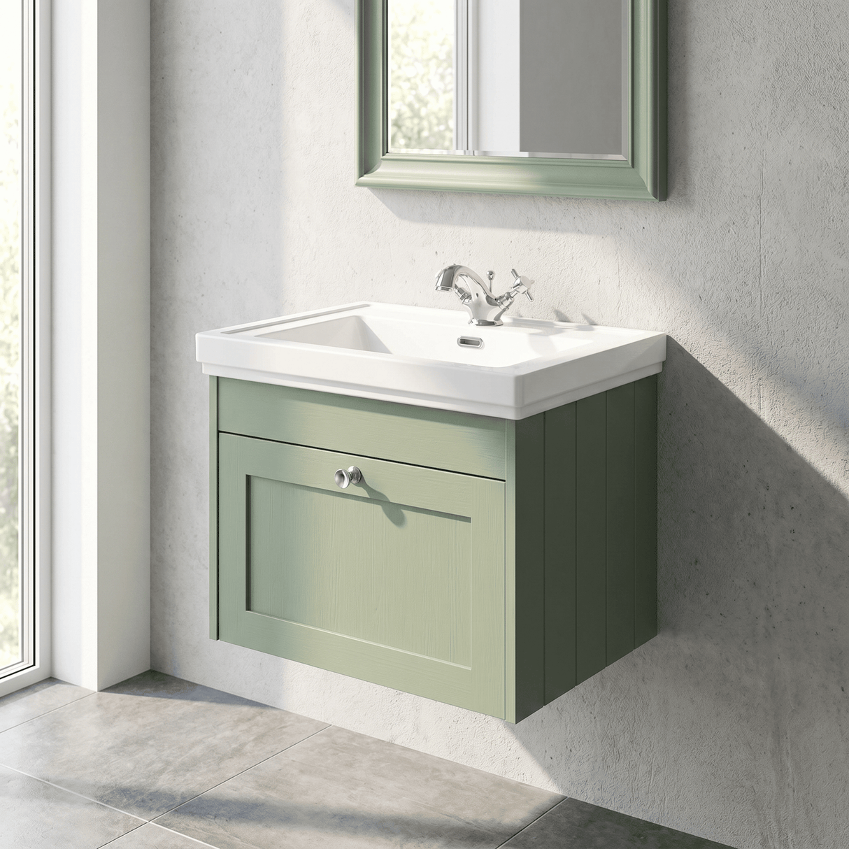 [BFHE894A] Butterton Traditional 1 Drawer Wall Hung Vanity Unit with Classic Basin, Choice of Size and Colour