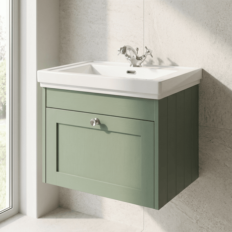 [BFHE894A] Butterton Traditional 1 Drawer Wall Hung Vanity Unit with Classic Basin, Choice of Size and Colour - Silo