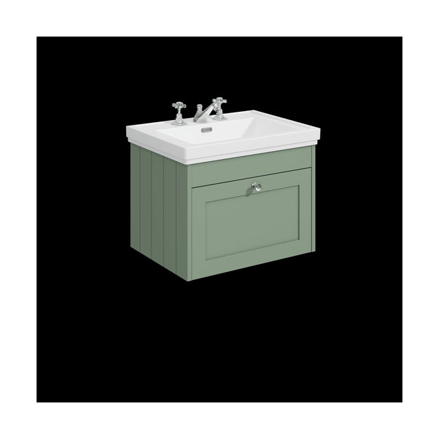 [BFHE894B] Balterley 600mm Wall Hung 1 Drawer Unit with Classic Basin 3 Tap Hole - Satin Green - Cutout