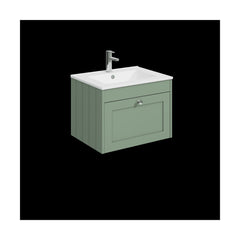 [BFHE894C] Balterley 600mm Wall Hung 1 Drawer Unit with Minimalist Basin 1 Tap Hole - Satin Green - Cutout